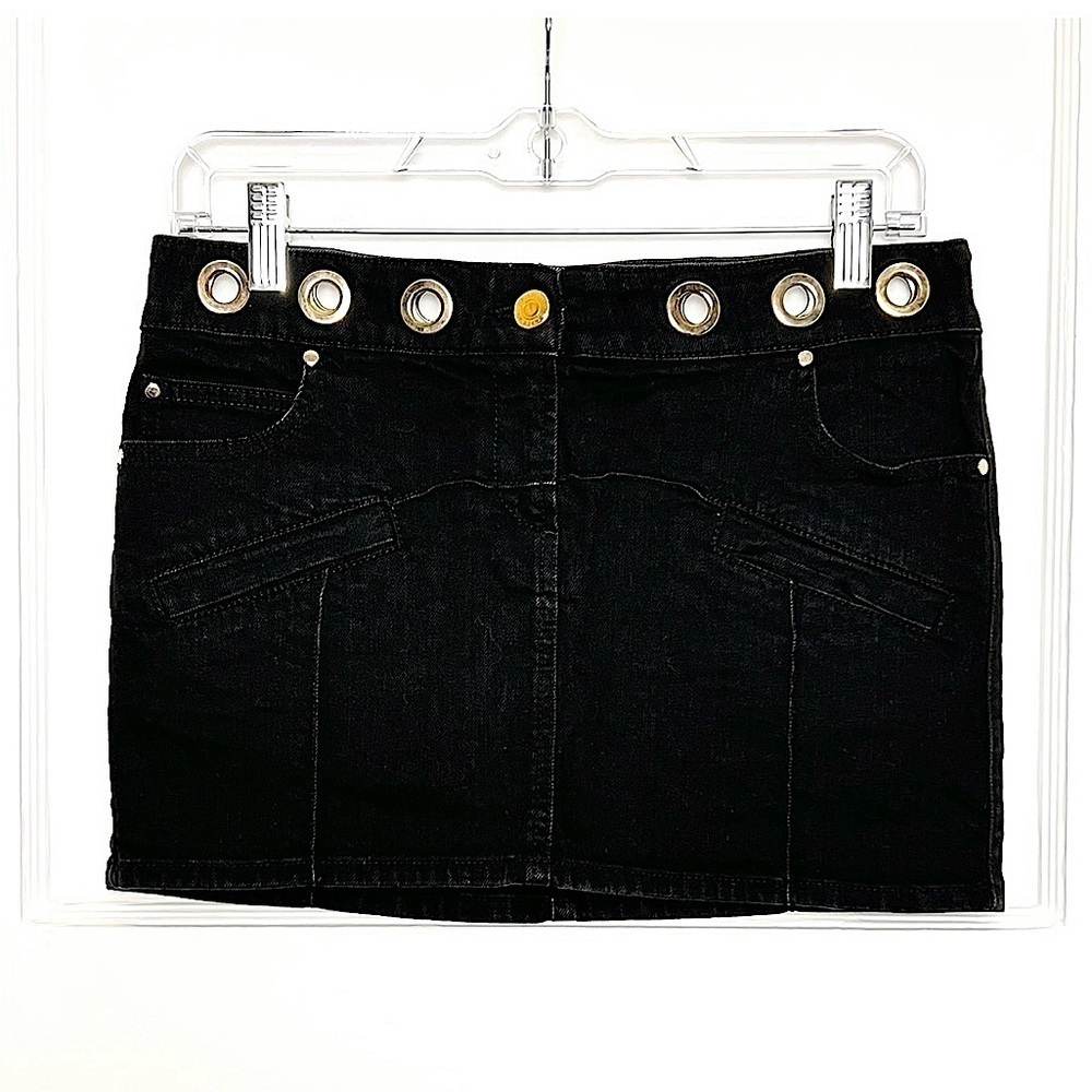 BALMAIN Olivier Rousteing Low Rise Grommet Waist Denim Micro Mini Skirt 10